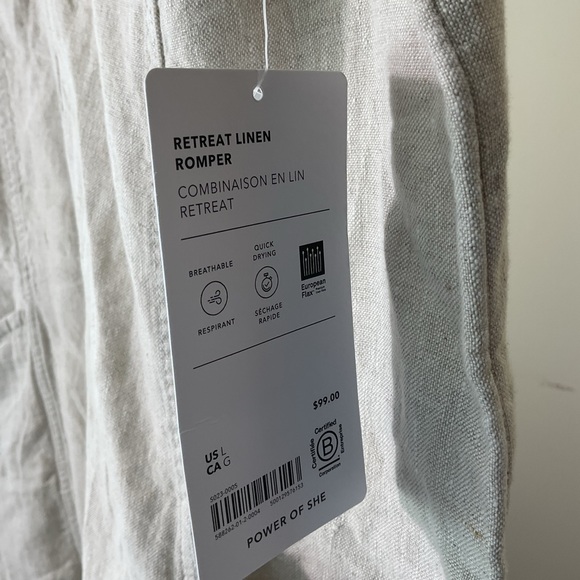 Athleta Retreat Linen Romper NWT Large Natural Tie Back undyed - Picture 4 of 8